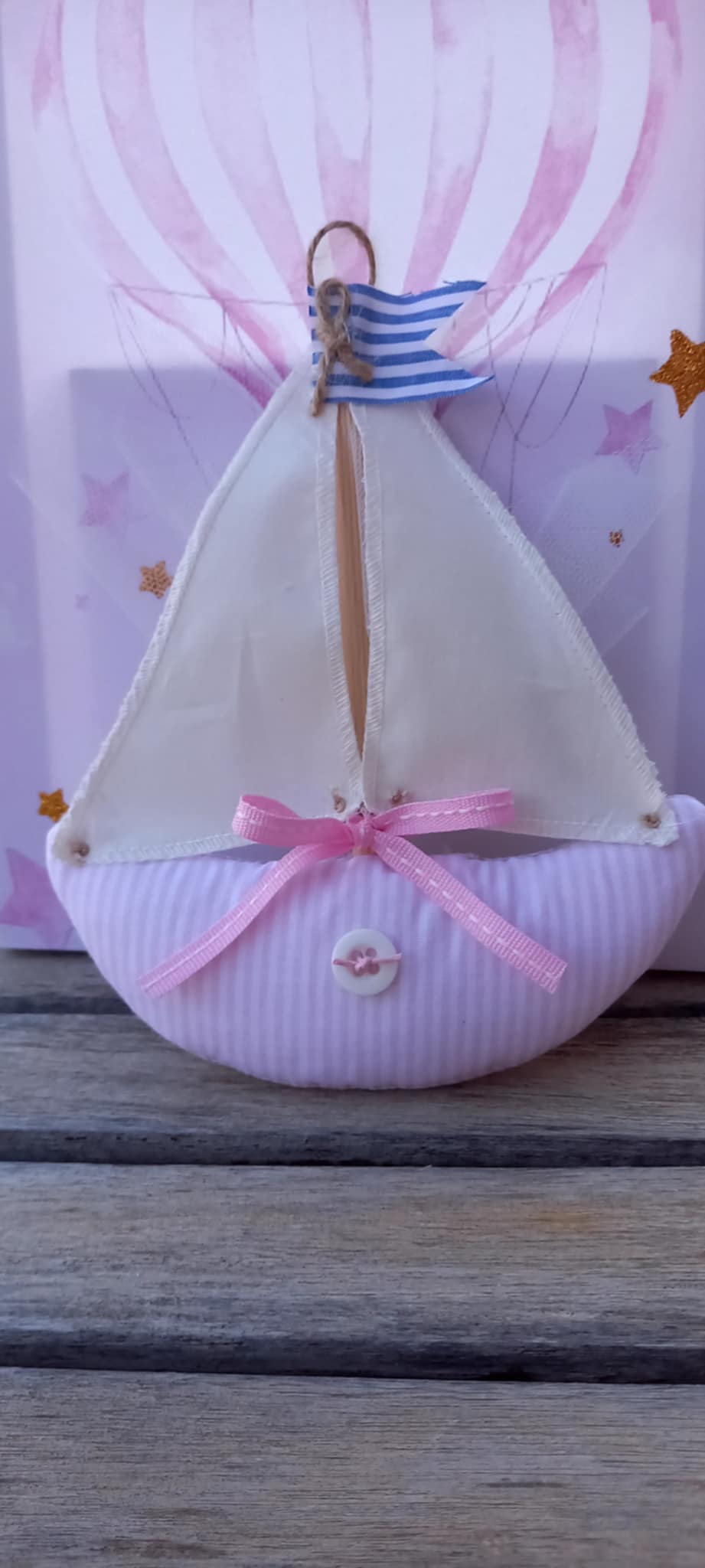 Μπομπονιέρα βάπτισης καραβάκι από ύφασμα