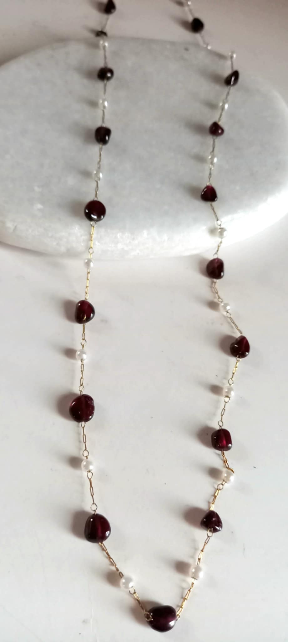 Κολιέ ροζάριο με ημιπολύτιμες πέτρες και πέρλες