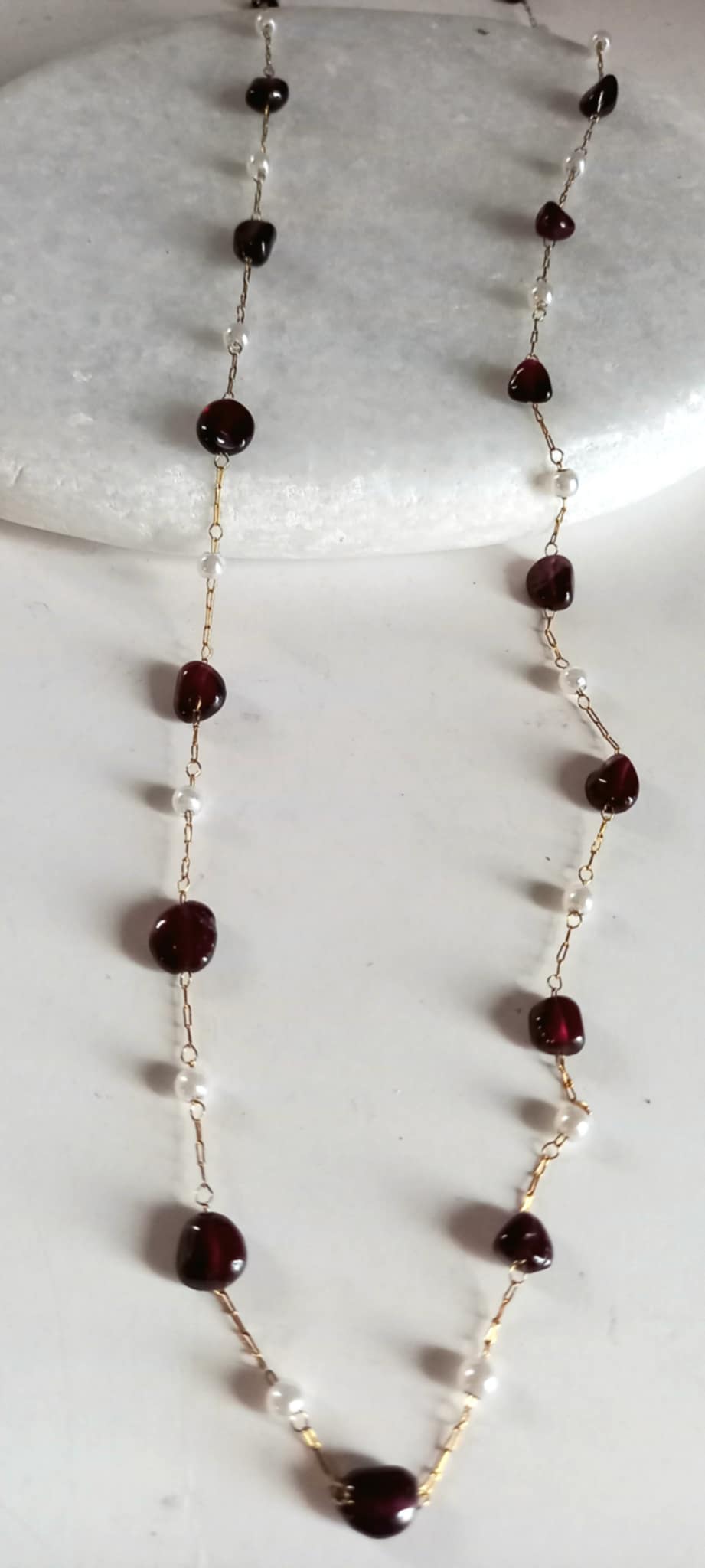 Κολιέ ροζάριο με ημιπολύτιμες πέτρες και πέρλες