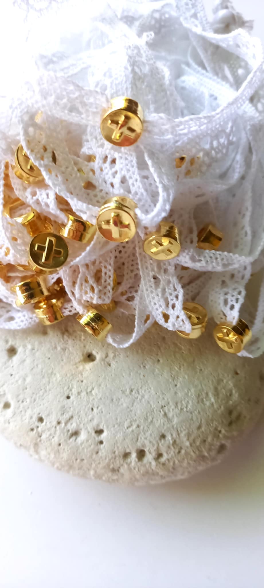 Μαρτυρικό βάπτισης βραχιόλι με δαντέλα και σταυρό