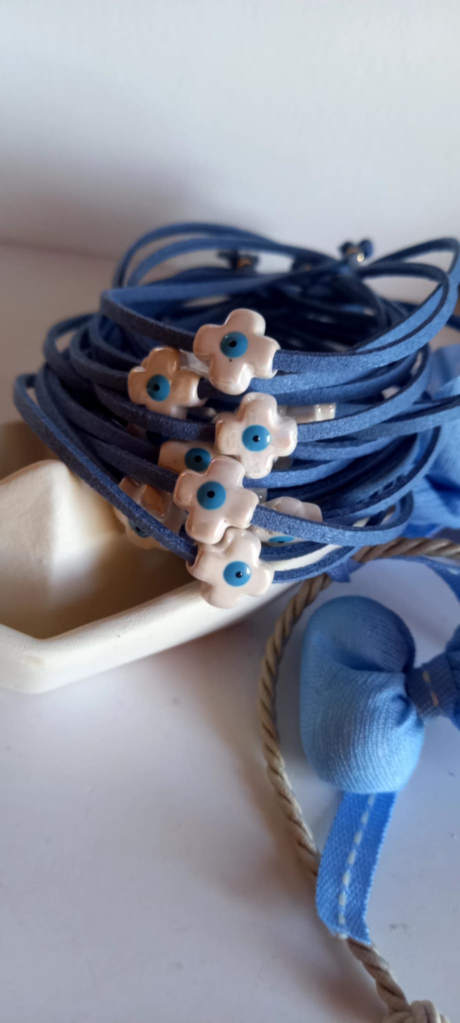 Μαρτυρικό βάπτισης βραχιόλι με κεραμικό σταυρό με μάτι