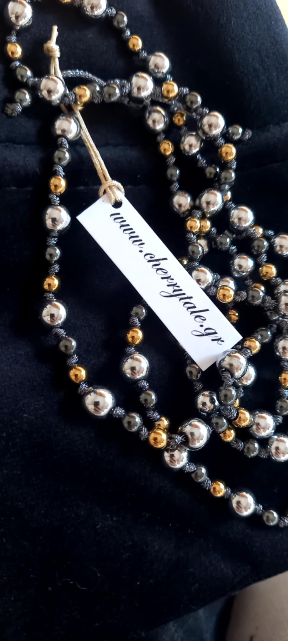 Κολιέ - ροζάριο με αιματίτες σε τριχρωμία