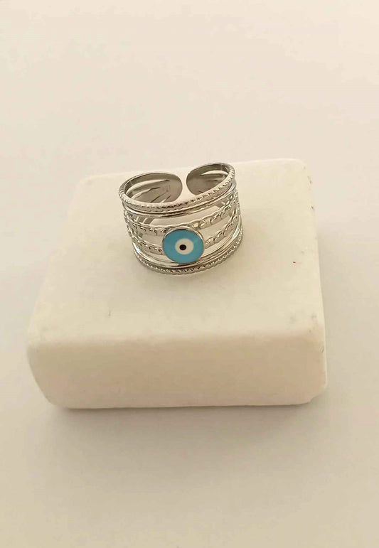 Δαχτυλίδι από ατσάλι με γαλάζιο μάτι