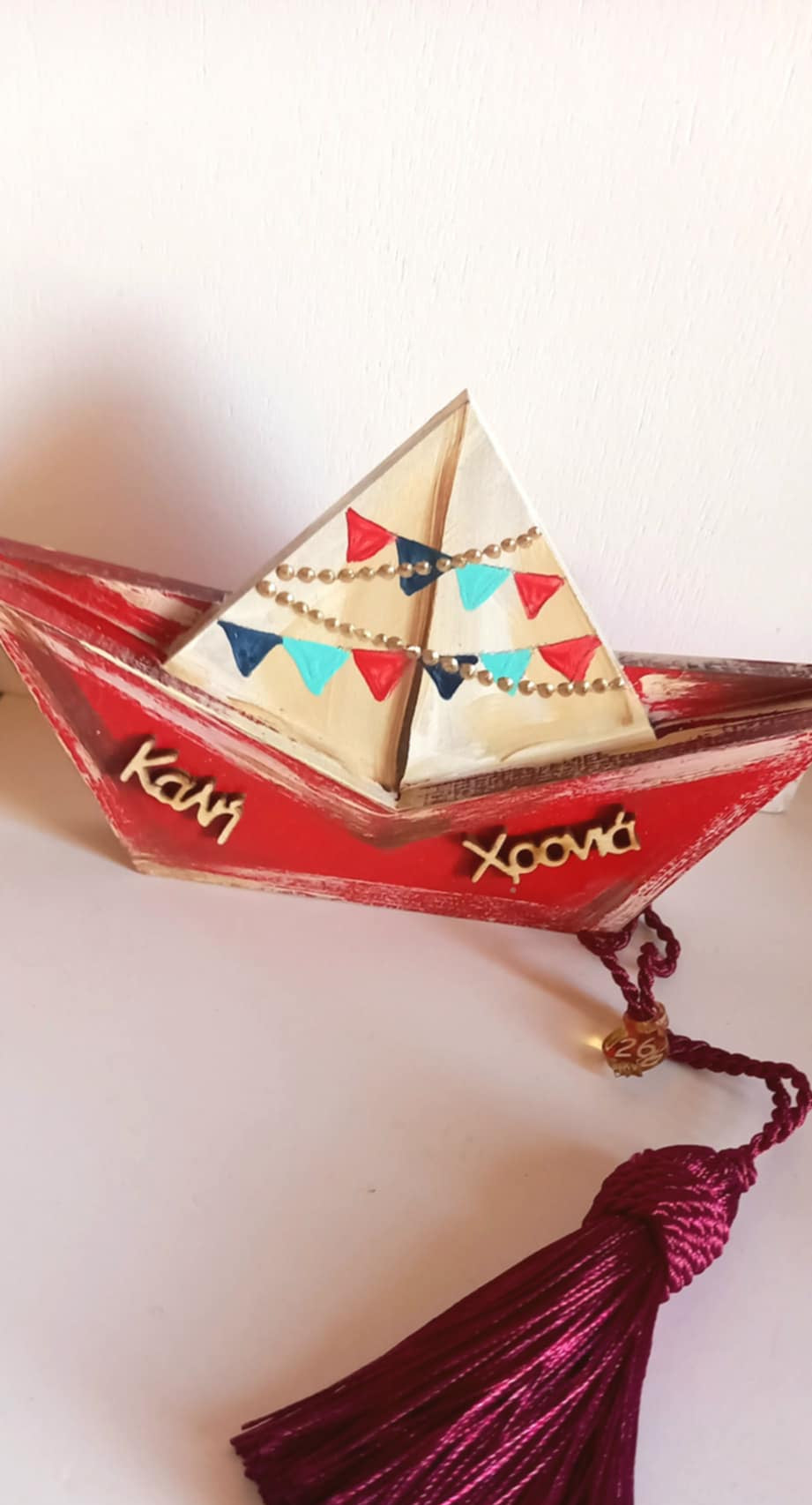 Επιτραπέζιο γούρι ξύλινο καραβάκι