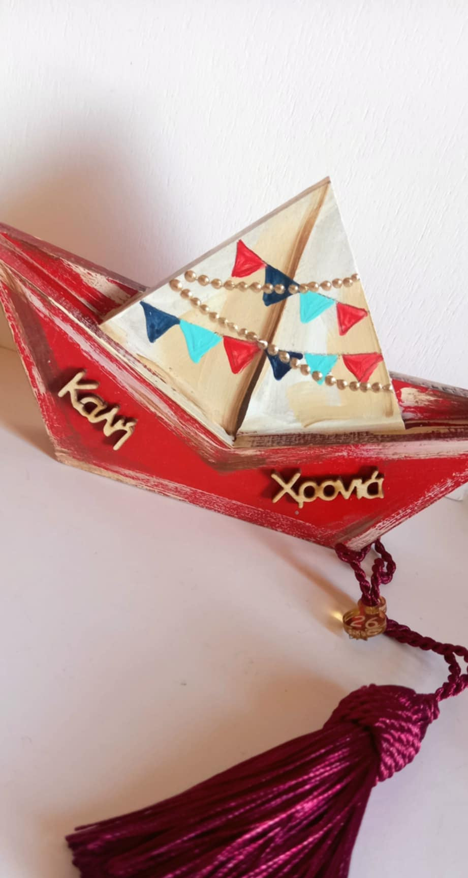 Επιτραπέζιο γούρι ξύλινο καραβάκι