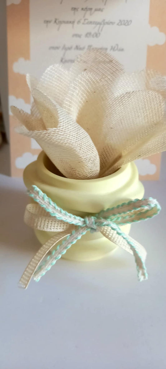 Μπομπονιέρα βάπτισης βαζάκι ρεσώ με υφή πορσελάνης