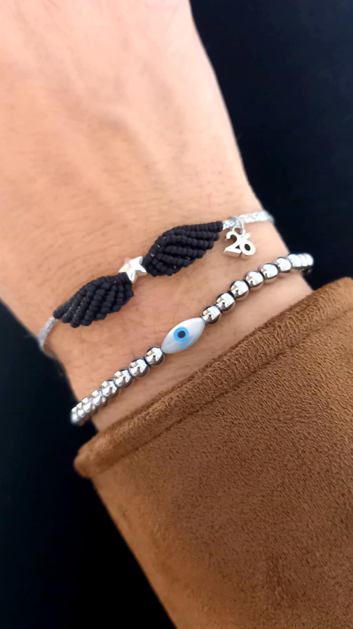 Βραχιόλι - γούρι με μακραμέ φτερά αγγέλου