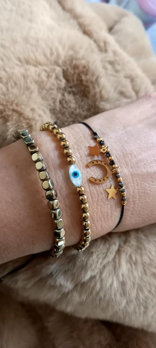 Βραχιόλι με αιματίτες και μάτι από φίλντισι