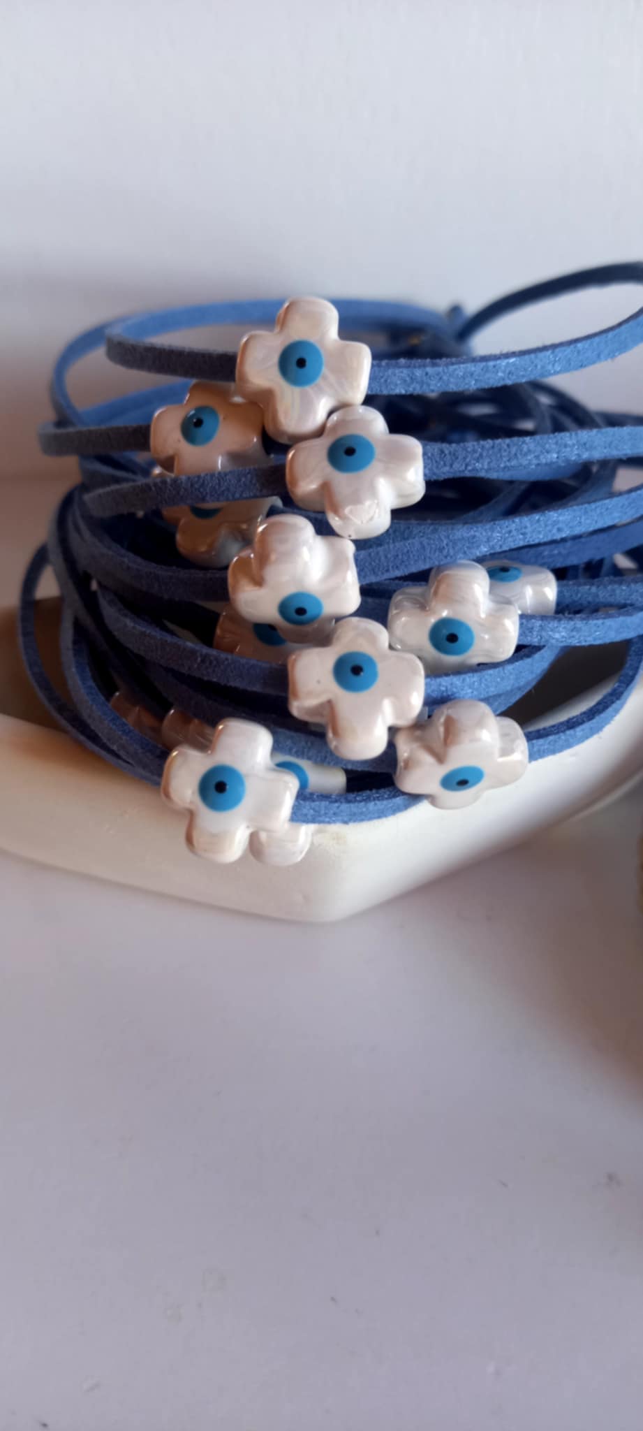 Μαρτυρικό βάπτισης βραχιόλι με κεραμικό σταυρό με μάτι