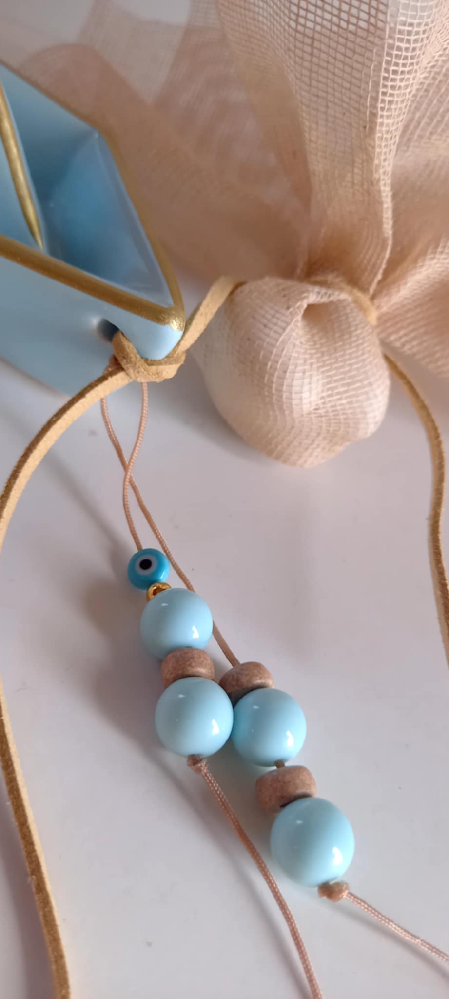 Μπομπονιέρα βάπτισης κεραμικό καράβι με χάντρες