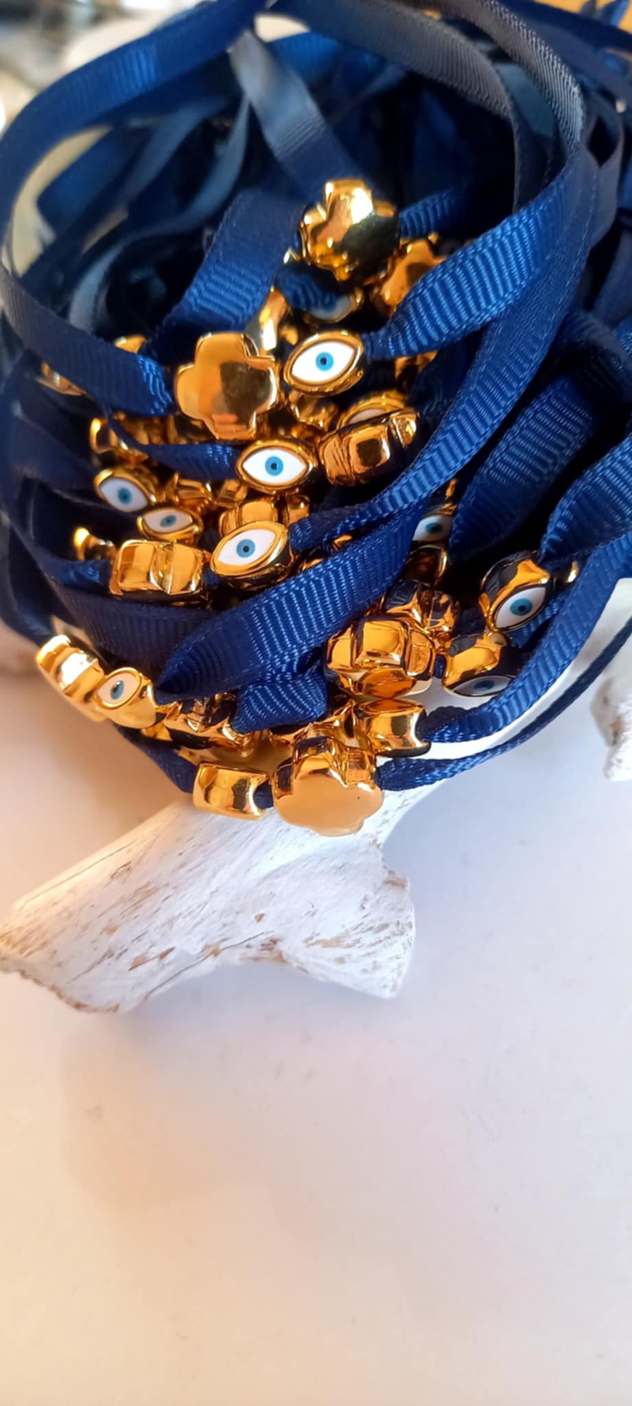 Μαρτυρικό βάπτισης βραχιόλι με κορδέλα και επιχρυσωμένα στοιχεία