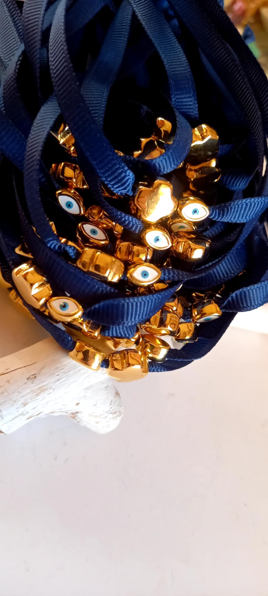 Μαρτυρικό βάπτισης βραχιόλι με κορδέλα και επιχρυσωμένα στοιχεία