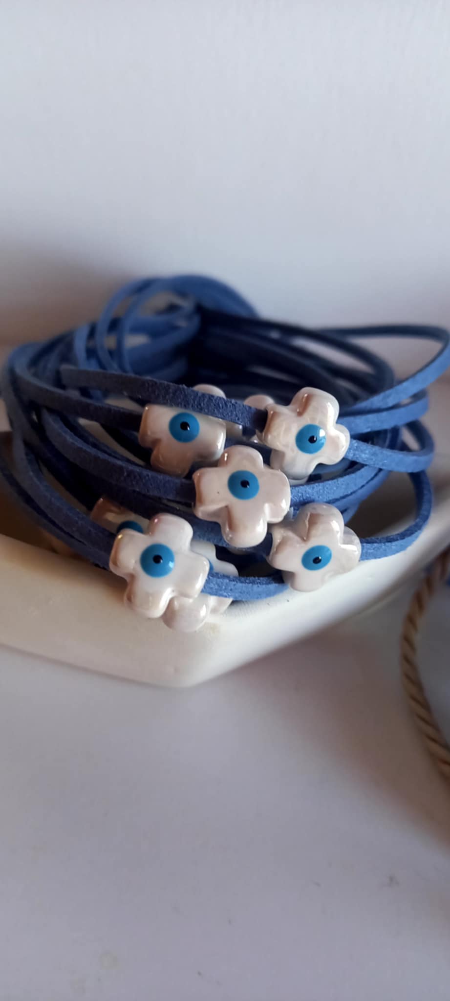 Μαρτυρικό βάπτισης βραχιόλι με κεραμικό σταυρό με μάτι