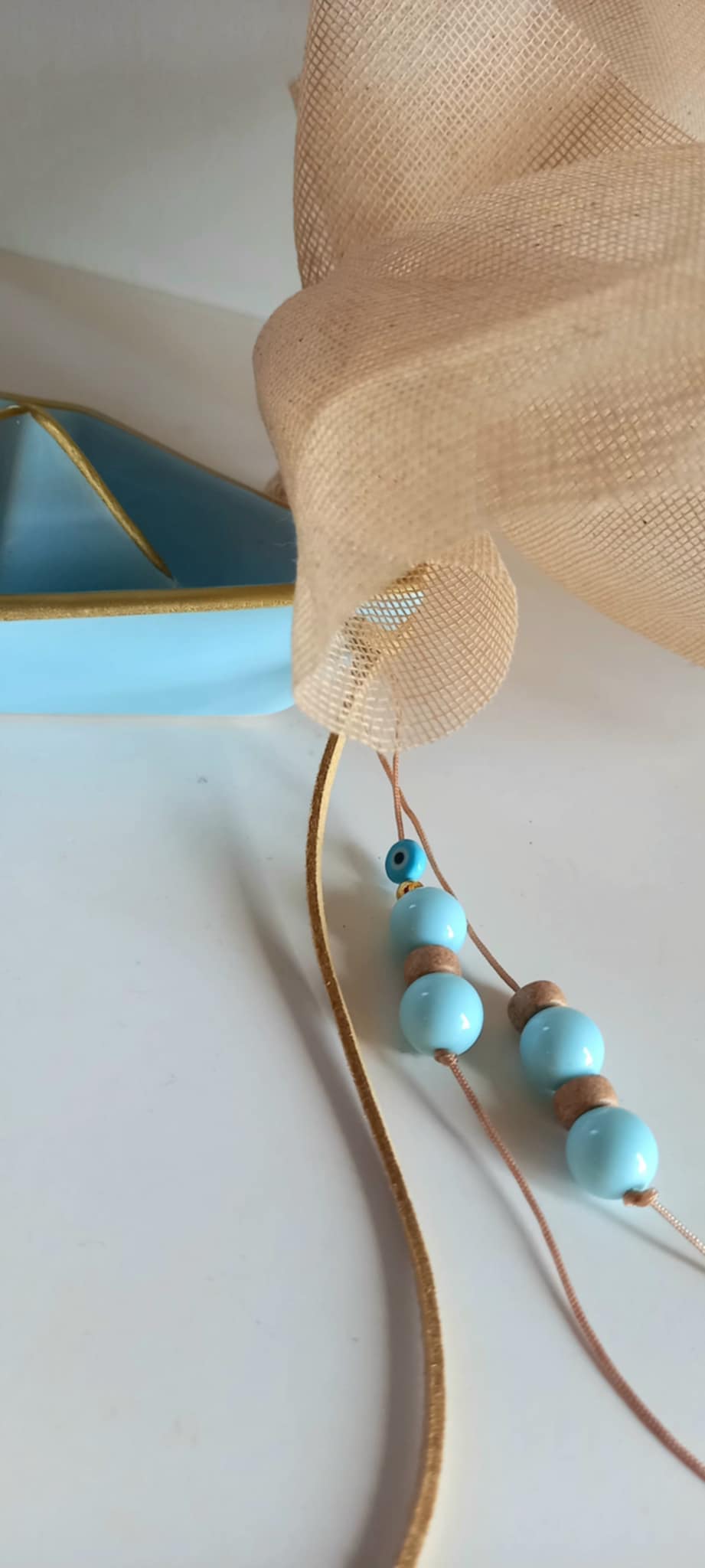 Μπομπονιέρα βάπτισης κεραμικό καράβι με χάντρες