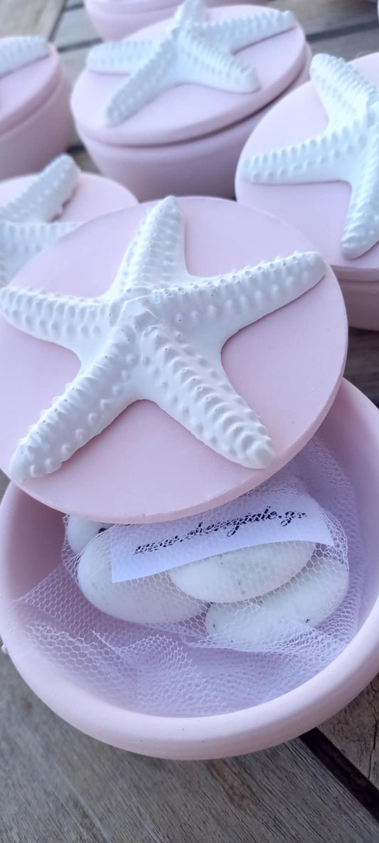 Μπομπονιέρα βάπτισης κεραμική μπιζουτιέρα με αστερία