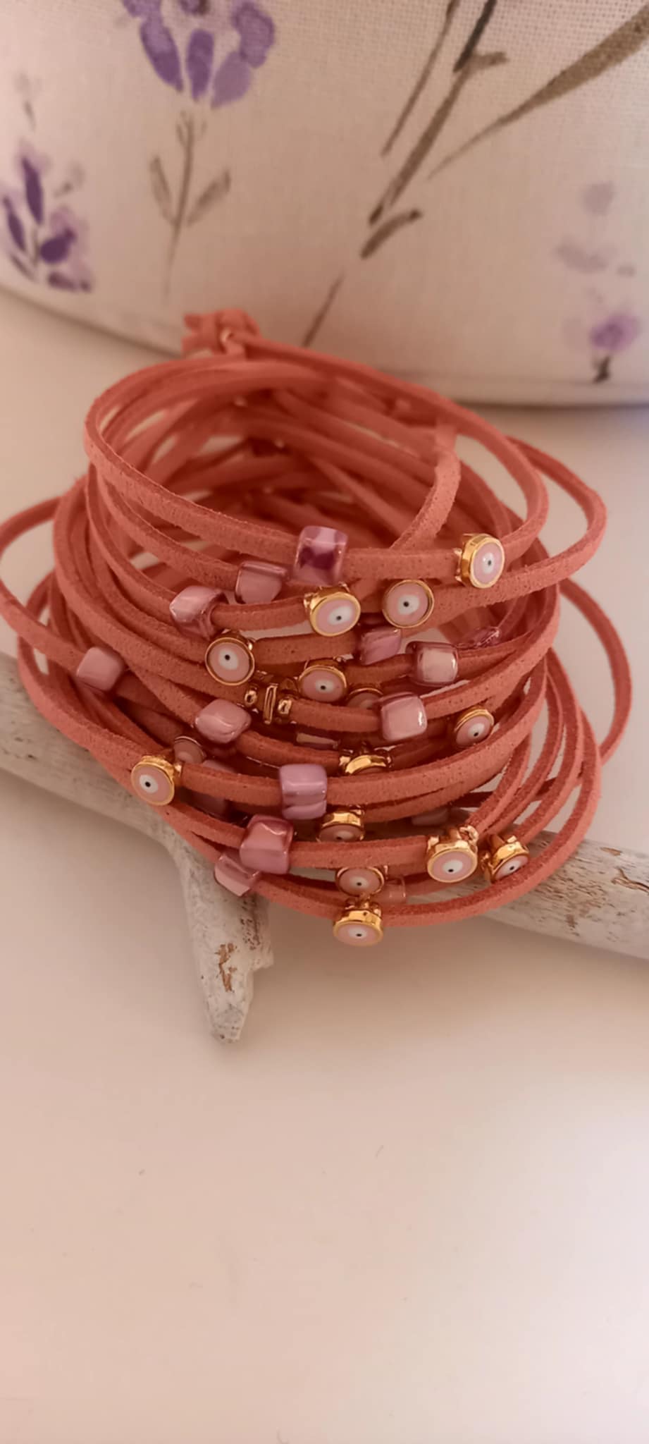 Μαρτυρικό βάπτισης βραχιόλι με κεραμικό κύβο και μάτι