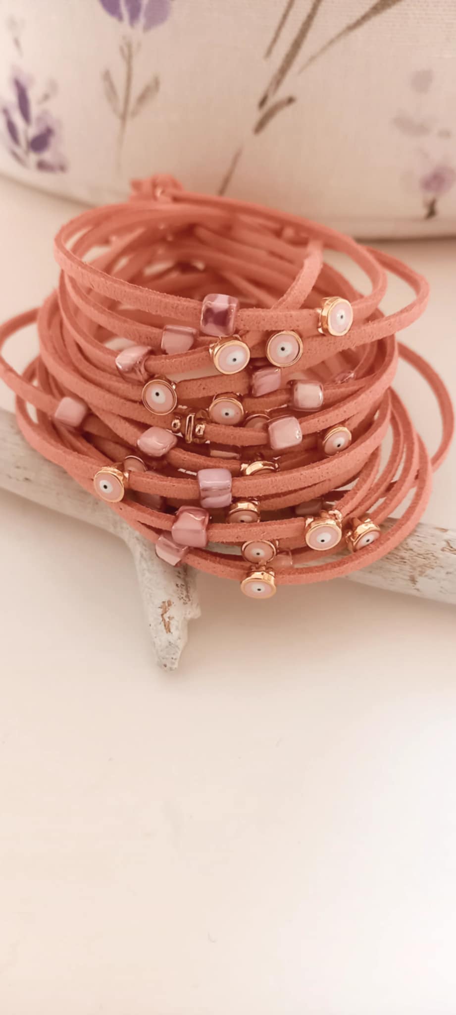 Μαρτυρικό βάπτισης βραχιόλι με κεραμικό κύβο και μάτι