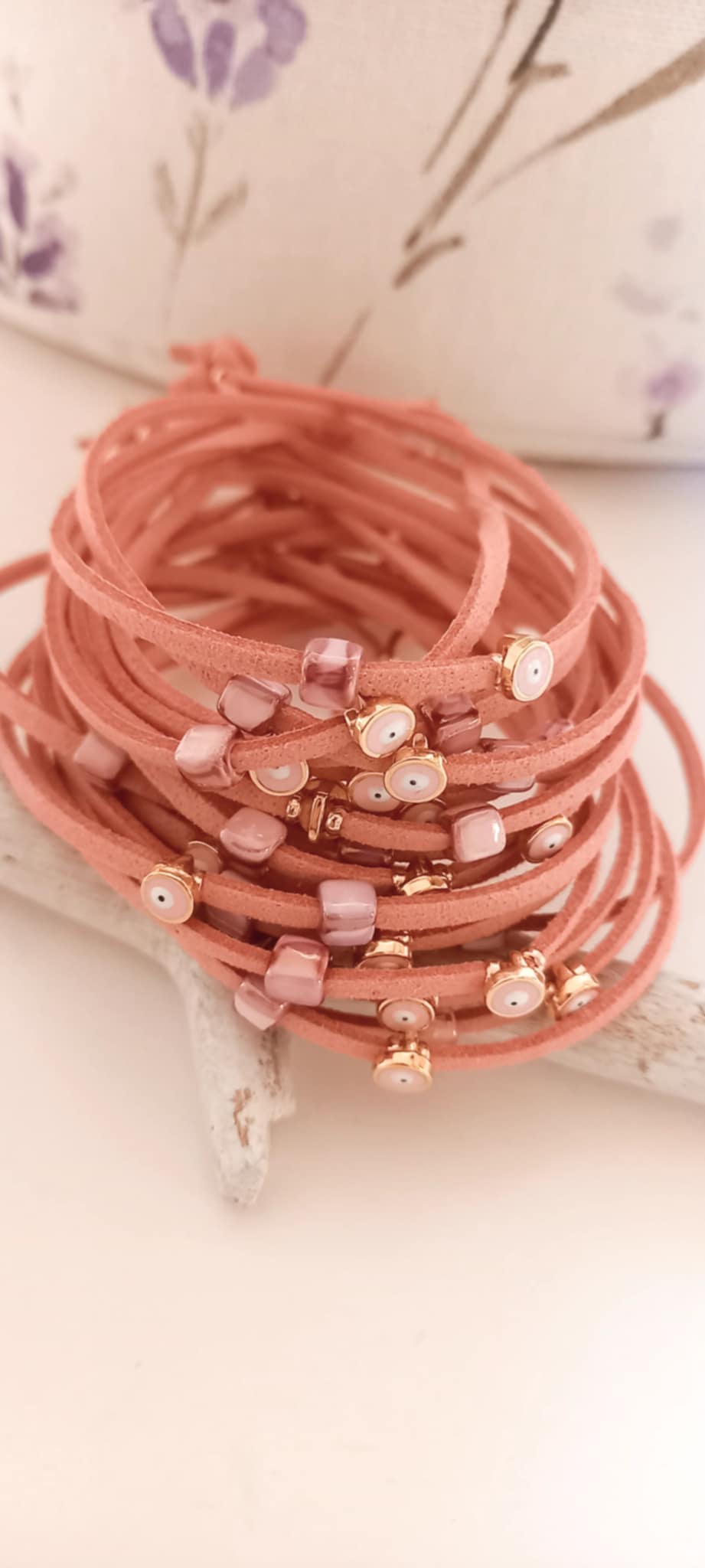 Μαρτυρικό βάπτισης βραχιόλι με κεραμικό κύβο και μάτι