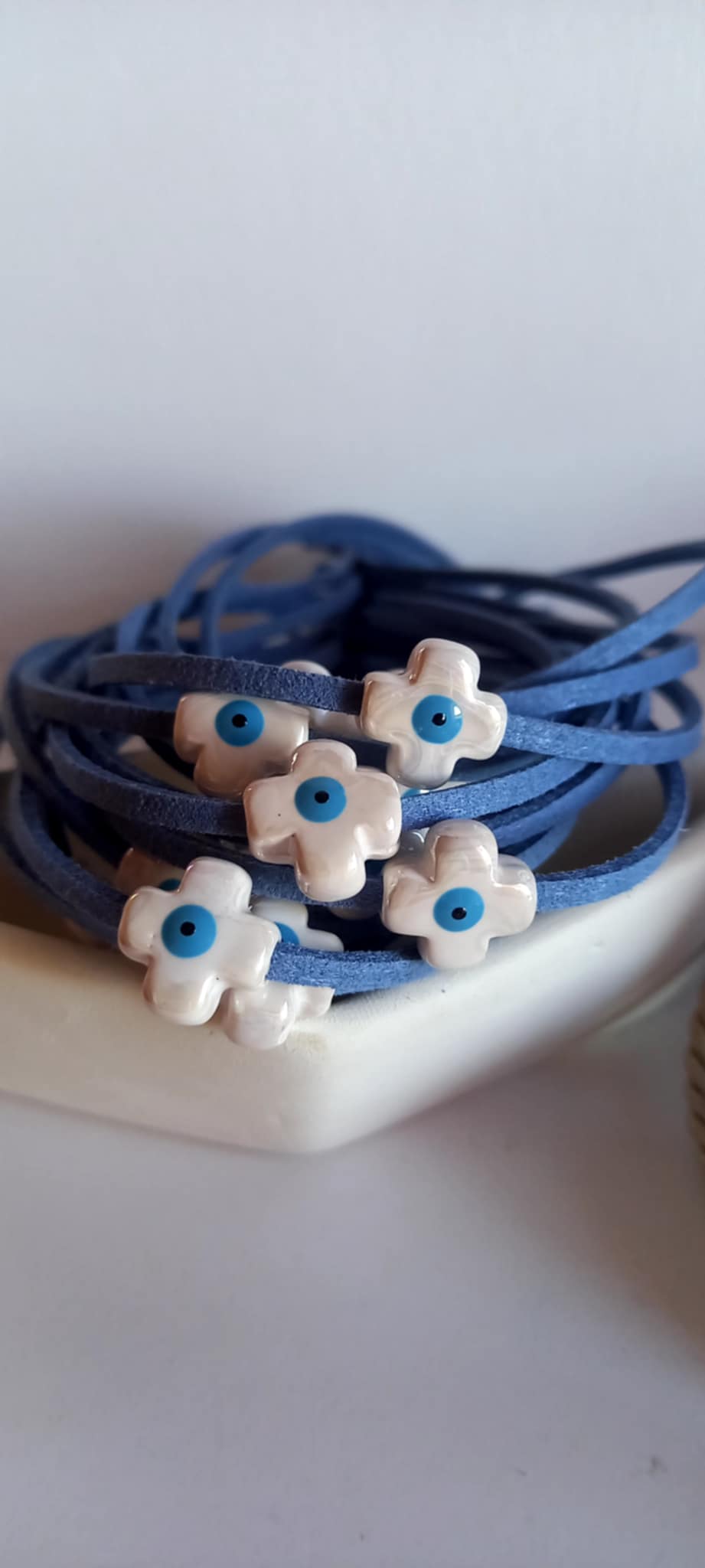 Μαρτυρικό βάπτισης βραχιόλι με κεραμικό σταυρό με μάτι