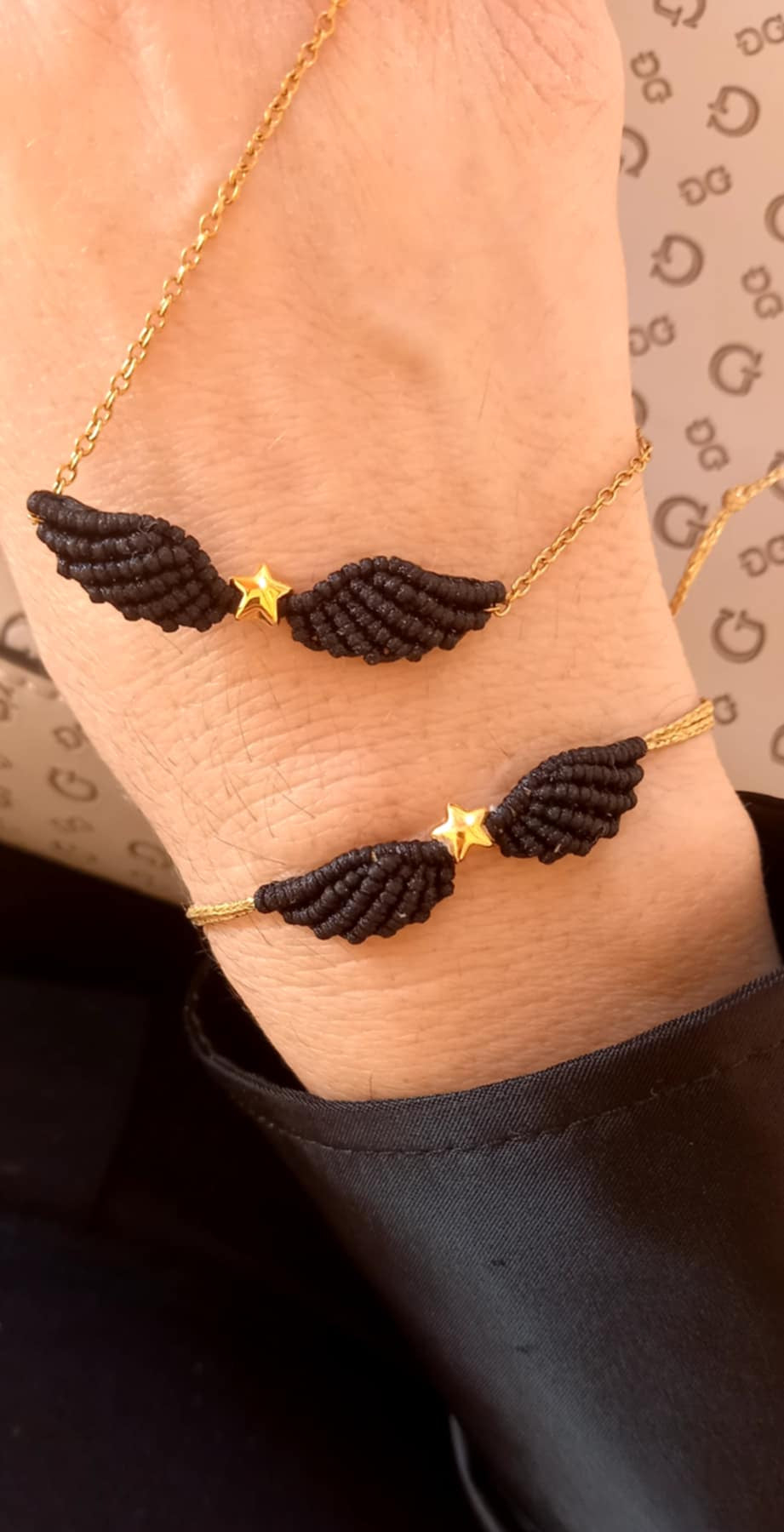 Κολιέ με μακραμέ φτερό αγγέλου και αστέρι