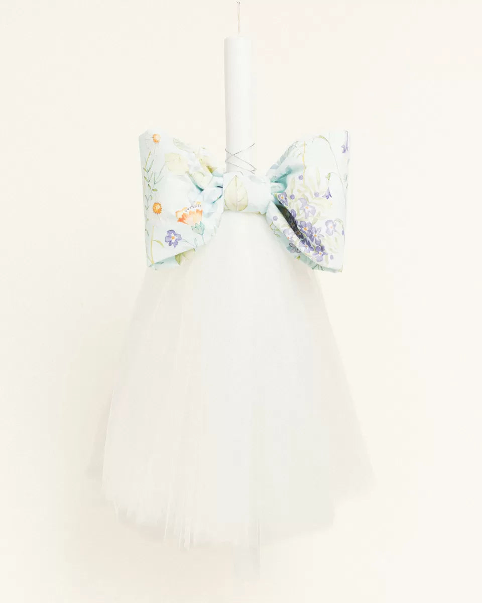 Σετ βάπτισης με λουλούδια σε βεραμάν φόντο