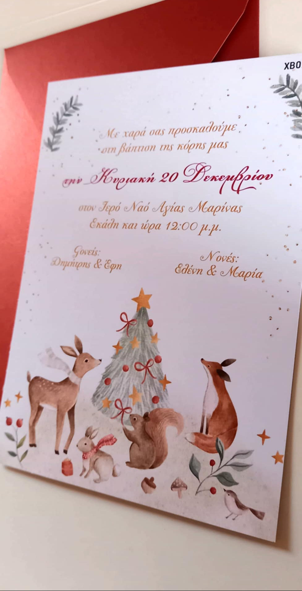 Χριστουγεννιάτικο προσκλητήριο βάπτισης με ζωάκια