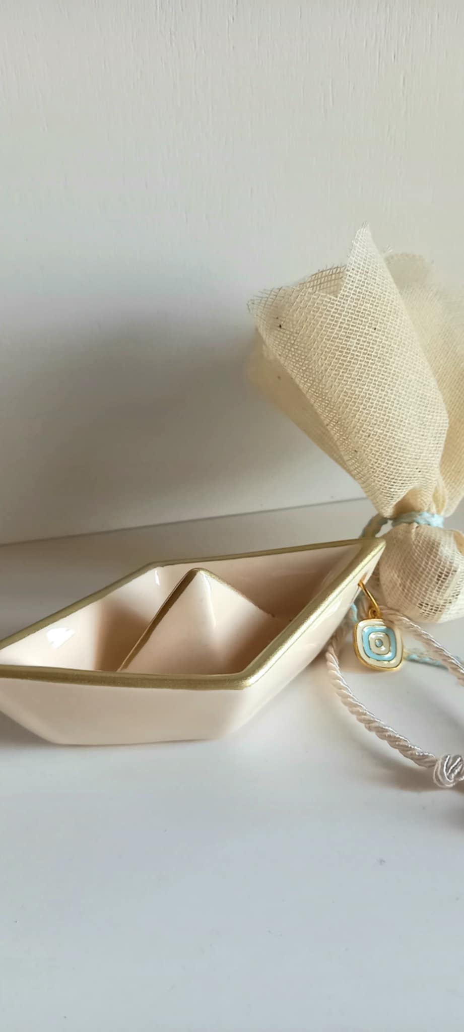 Μπομπονιέρα βάπτισης καραβάκι με μάτι