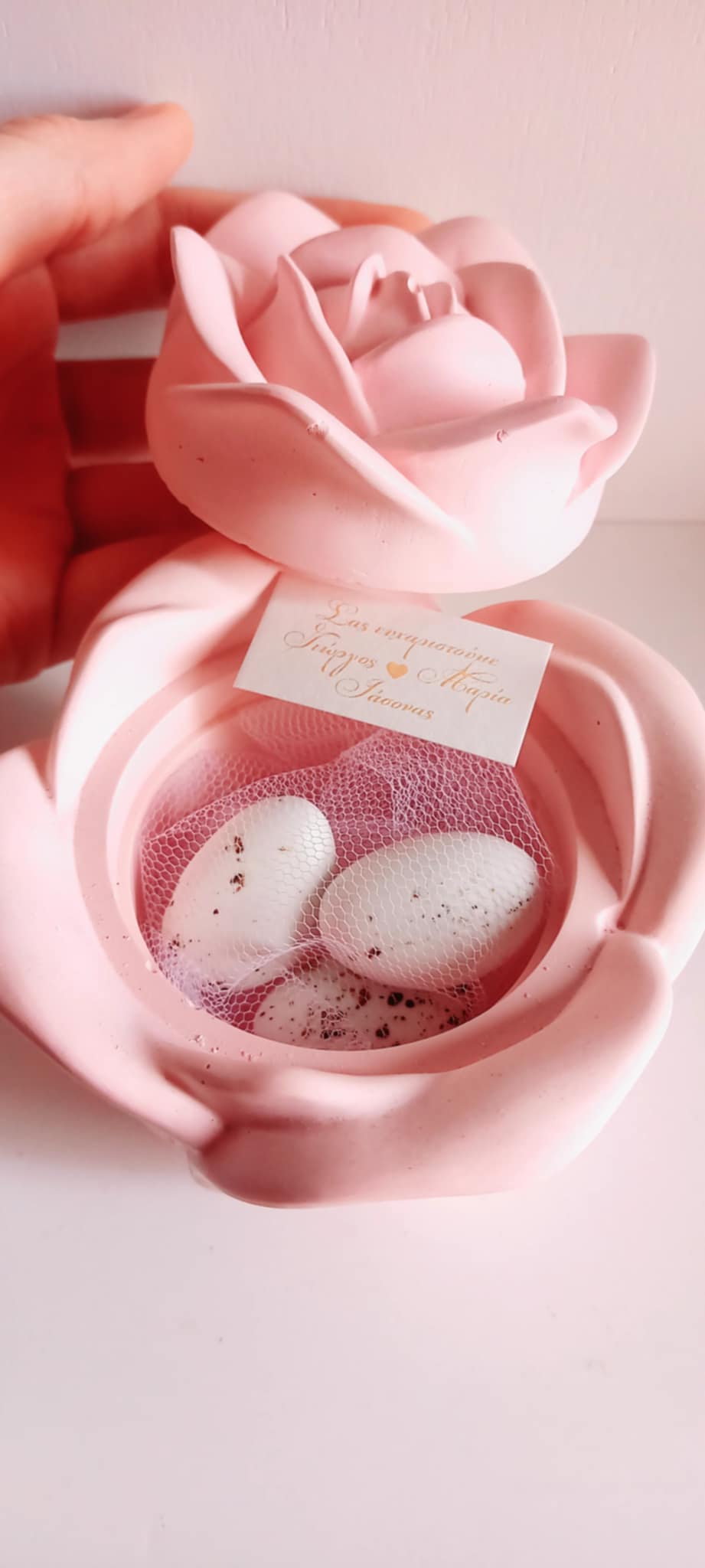 Μπομπονιέρα βάπτισης κεραμική μπιζουτιέρα σε σχήμα τριαντάφυλλο