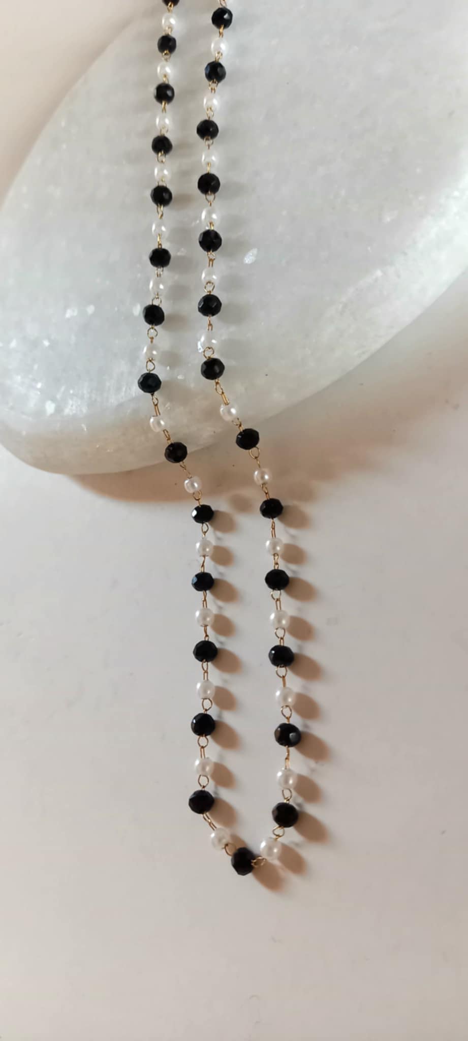 Κολιέ ροζάριο με κρύσταλλα και πέρλες