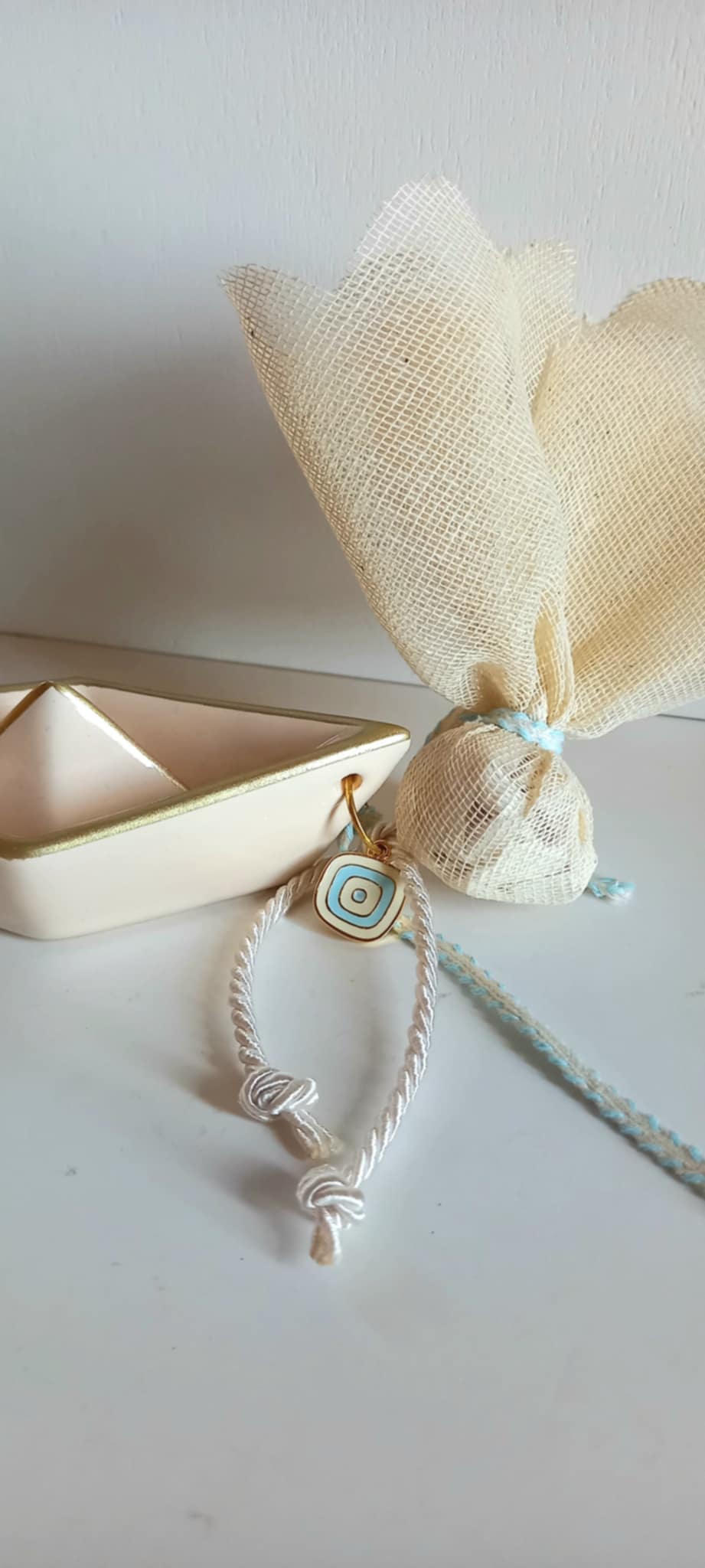 Μπομπονιέρα βάπτισης καραβάκι με μάτι