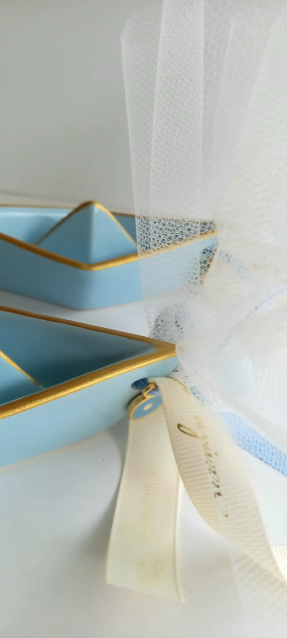 Μπομπονιέρα βάπτισης κεραμικό καραβάκι με μάτι