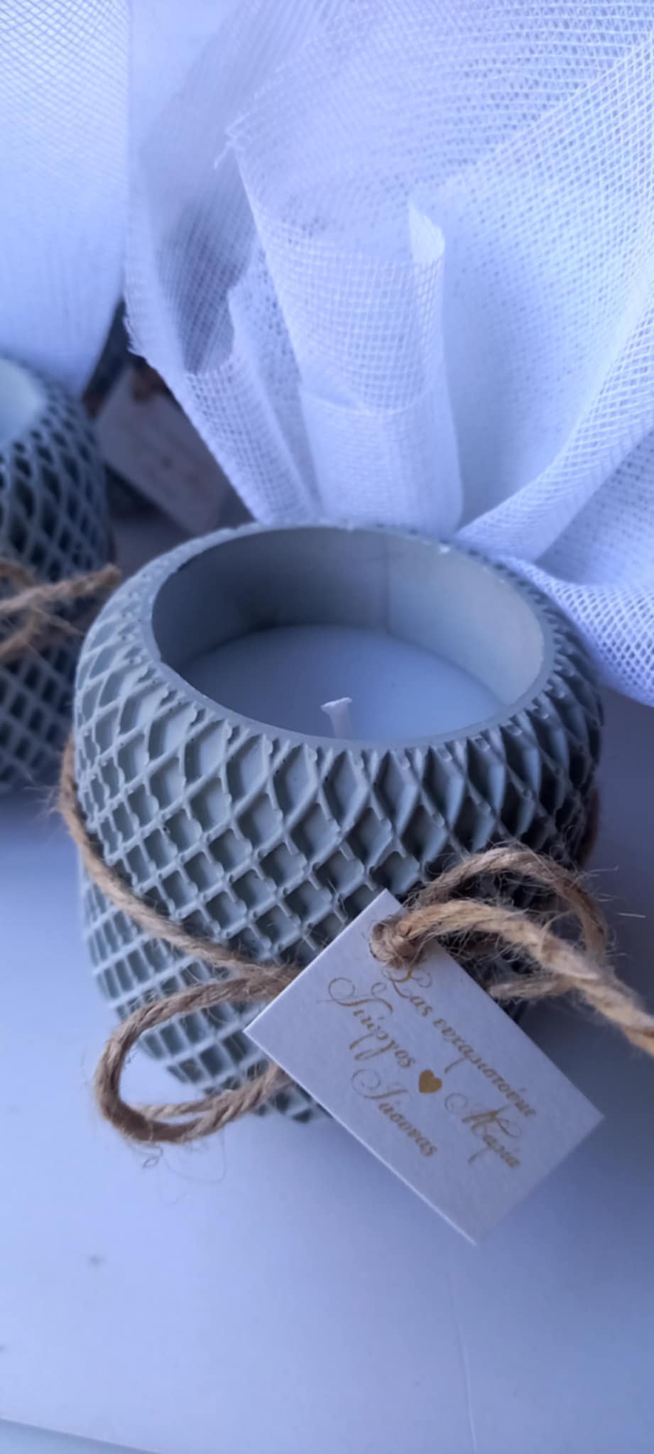 Μπομπονιέρα γάμου - βάπτισης κεραμικό βαζάκι με κερί