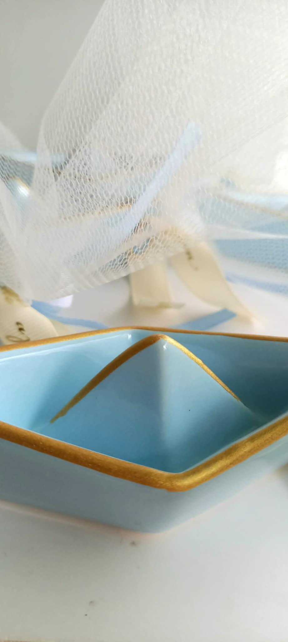 Μπομπονιέρα βάπτισης κεραμικό καραβάκι με μάτι