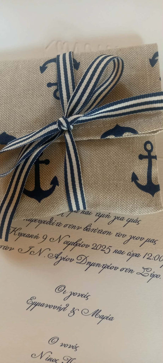 Μπομπονιέρα βάπτισης φάκελλος με άγκυρες