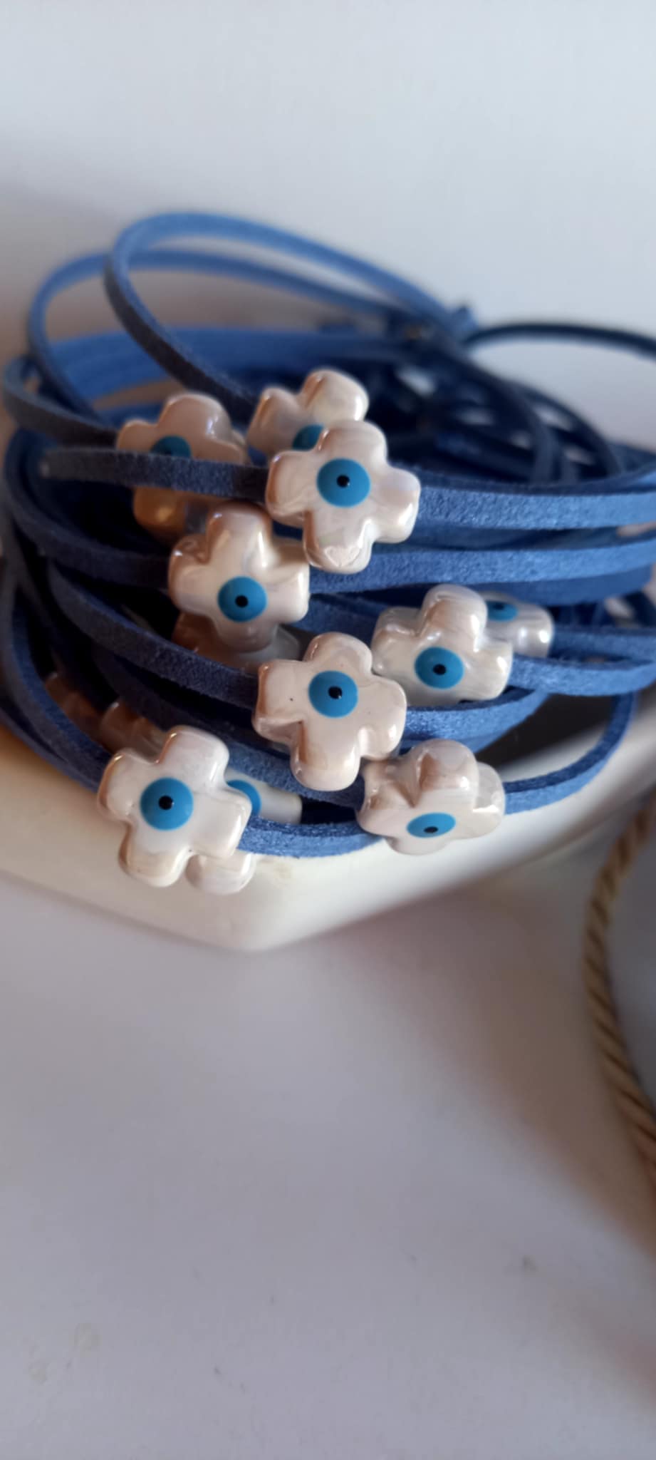 Μαρτυρικό βάπτισης βραχιόλι με κεραμικό σταυρό με μάτι