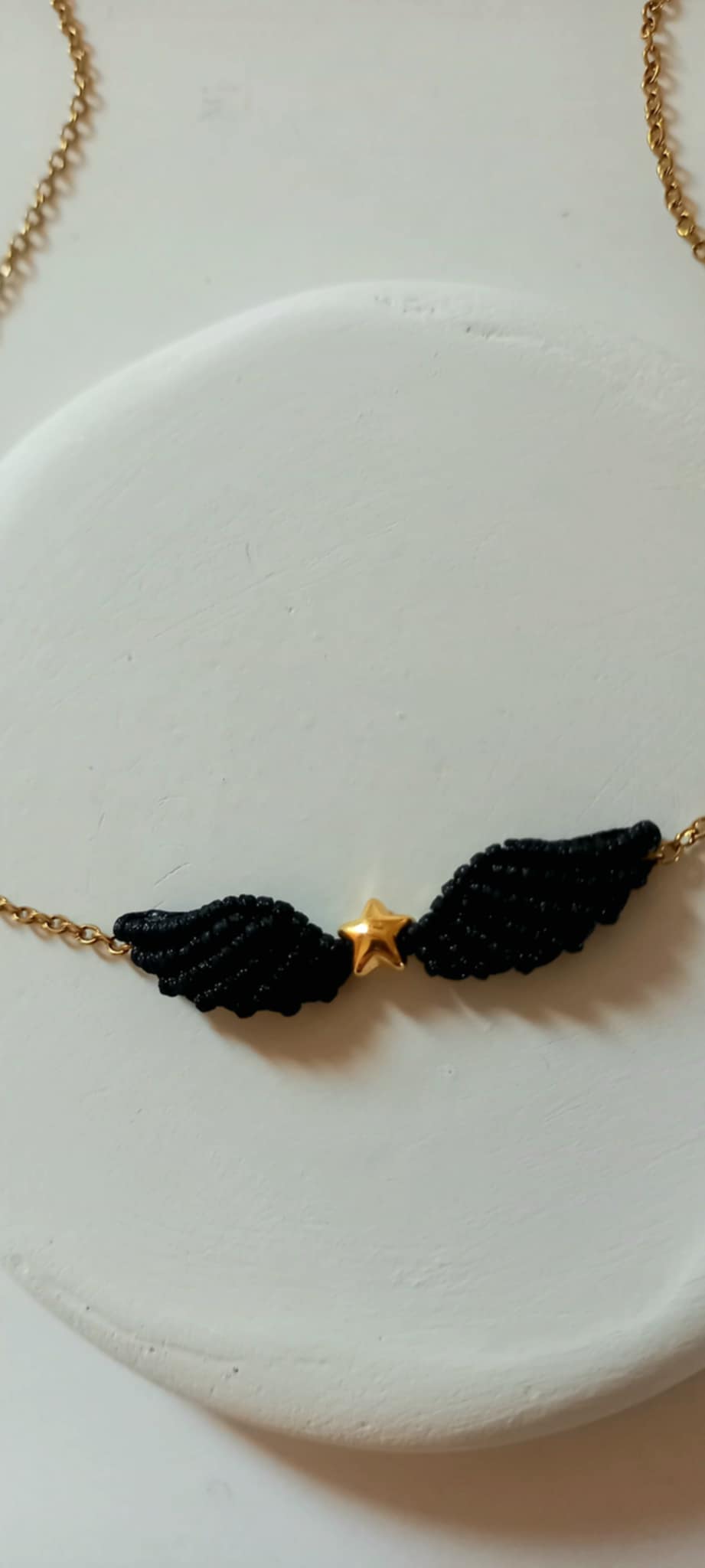 Κολιέ με μακραμέ φτερό αγγέλου και αστέρι