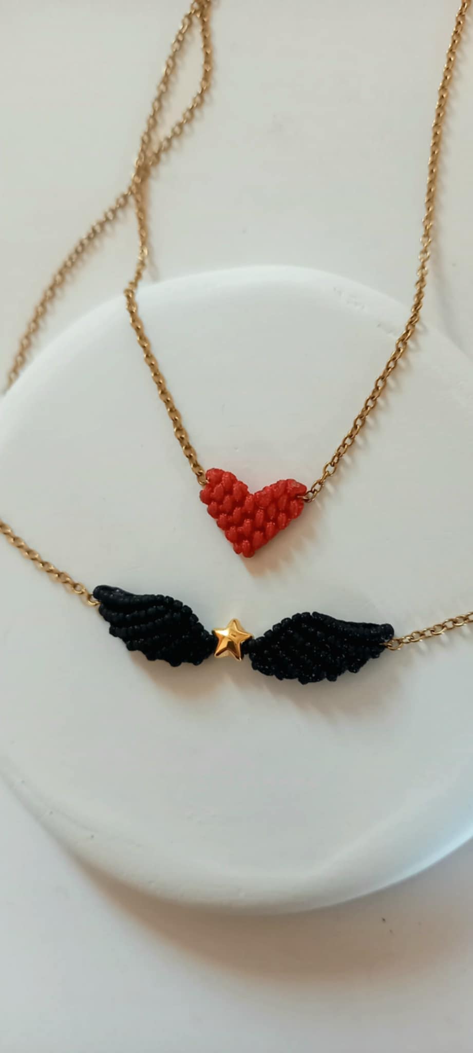 Κολιέ με μακραμέ φτερό αγγέλου και αστέρι