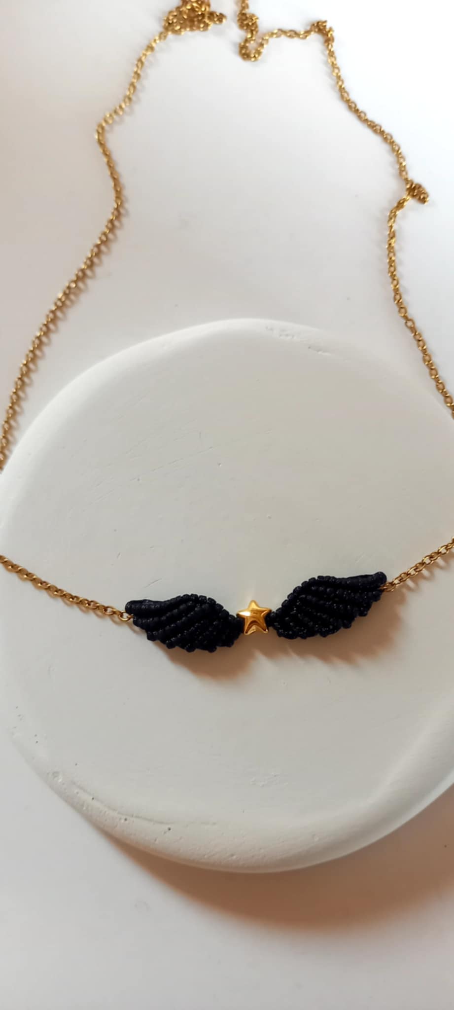 Κολιέ με μακραμέ φτερό αγγέλου και αστέρι