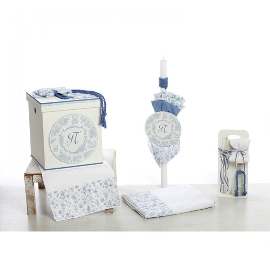 Σετ βάπτισης με γαλάζιο floral μοτίβο