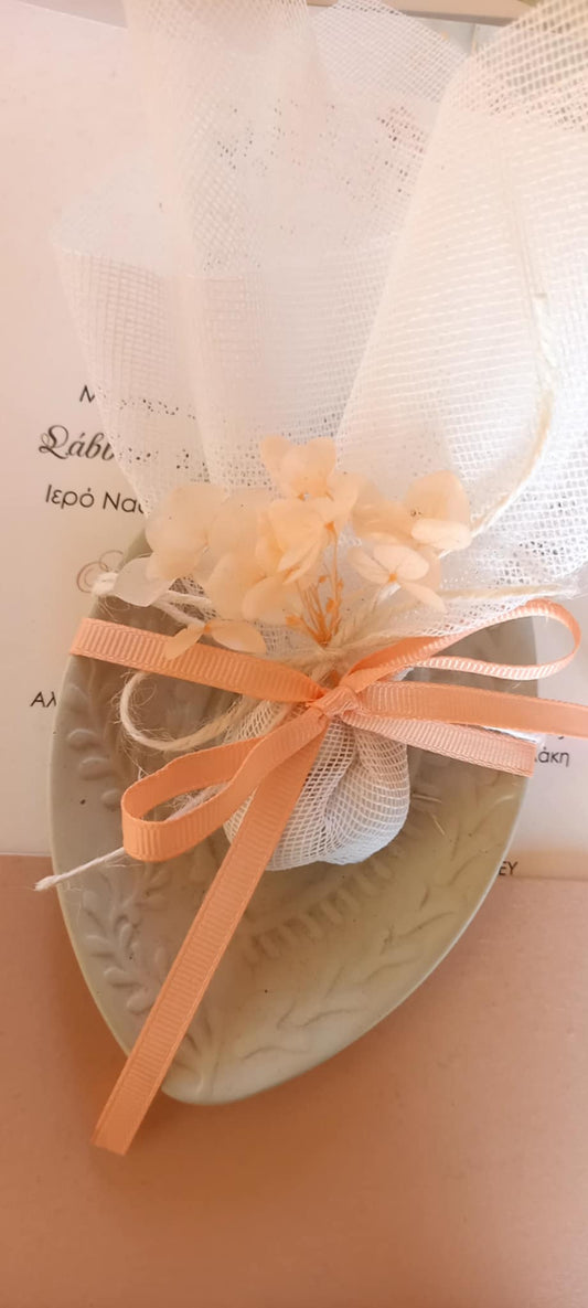 Μπομπονιέρα γάμου - βάπτισης κεραμικό πιατάκι