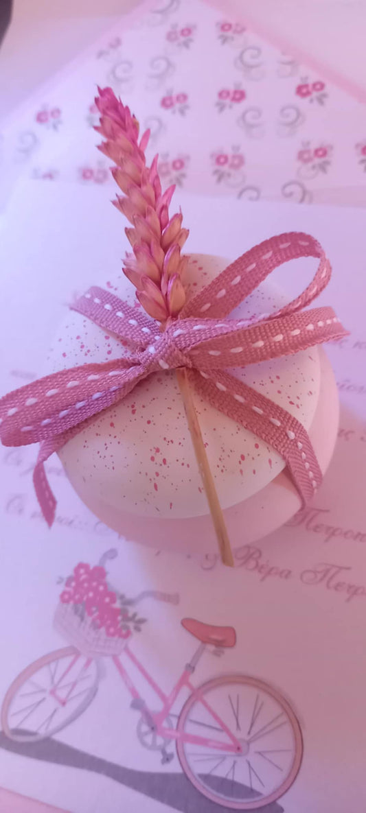 Μπομπονιέρα βάπτισης μπιζουτιέρα με αποξηραμένο λουλούδι και πιτσίλες