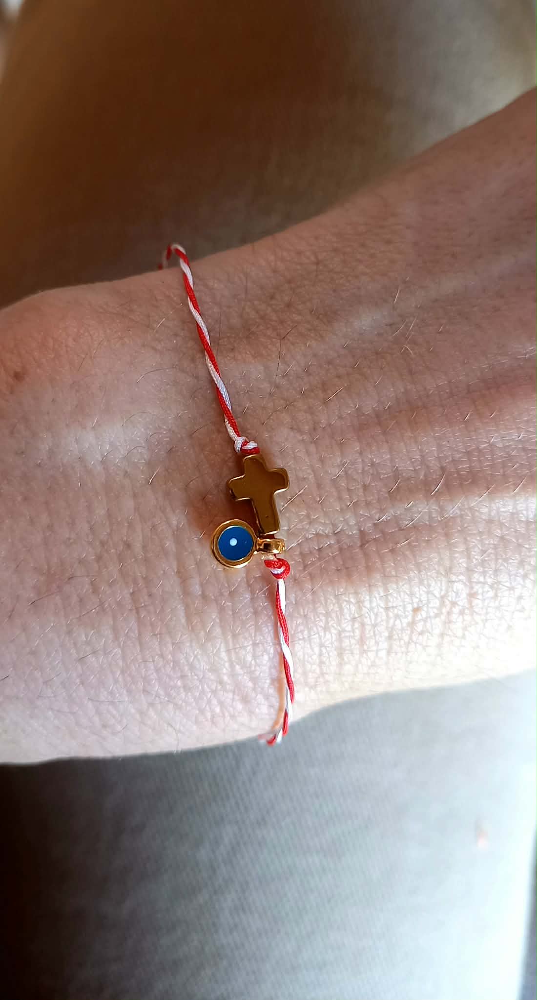 Βραχιόλι μαρτάκι με σταυρό αιματίτη και μάτι