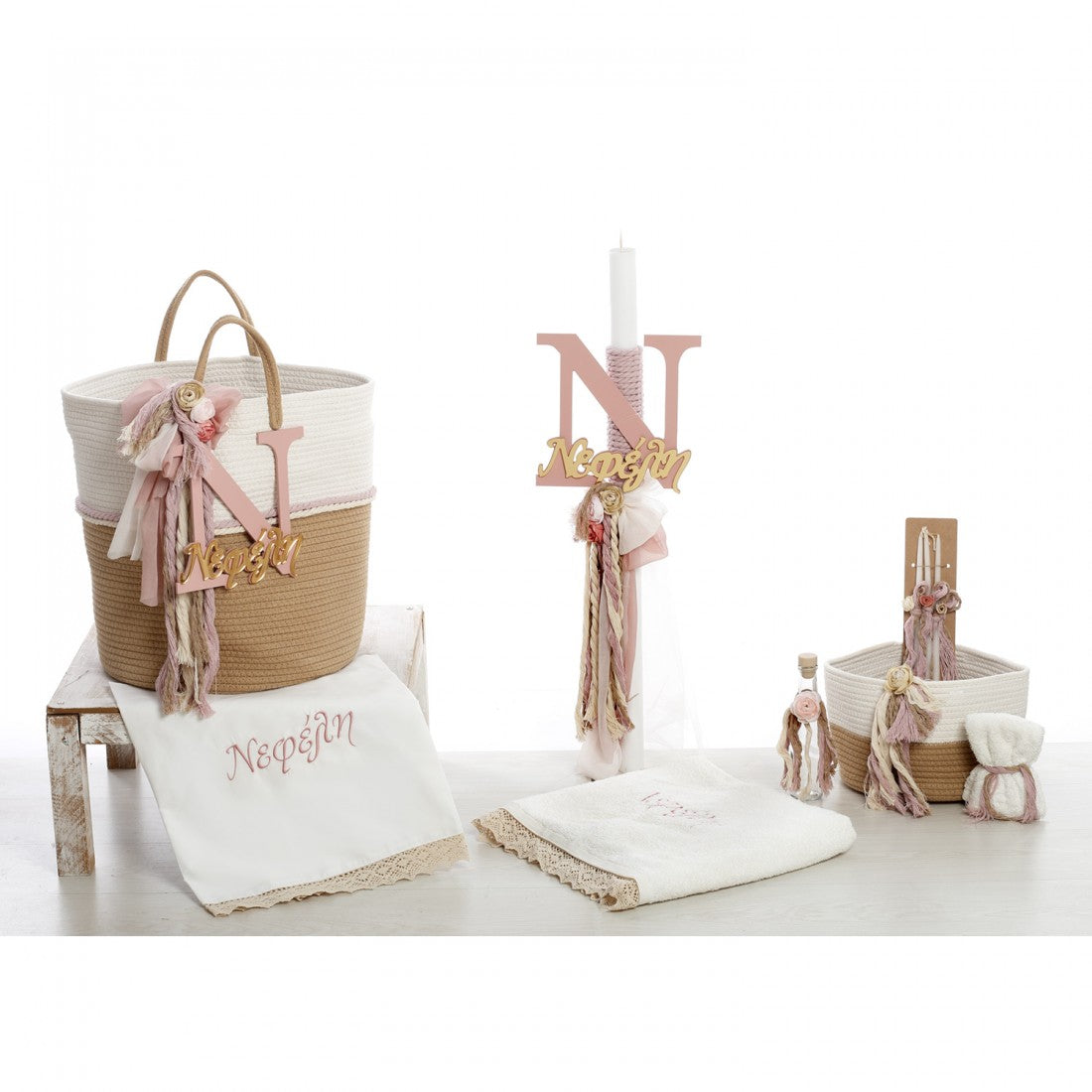 Σετ βάπτισης boho με μονόγραμμα