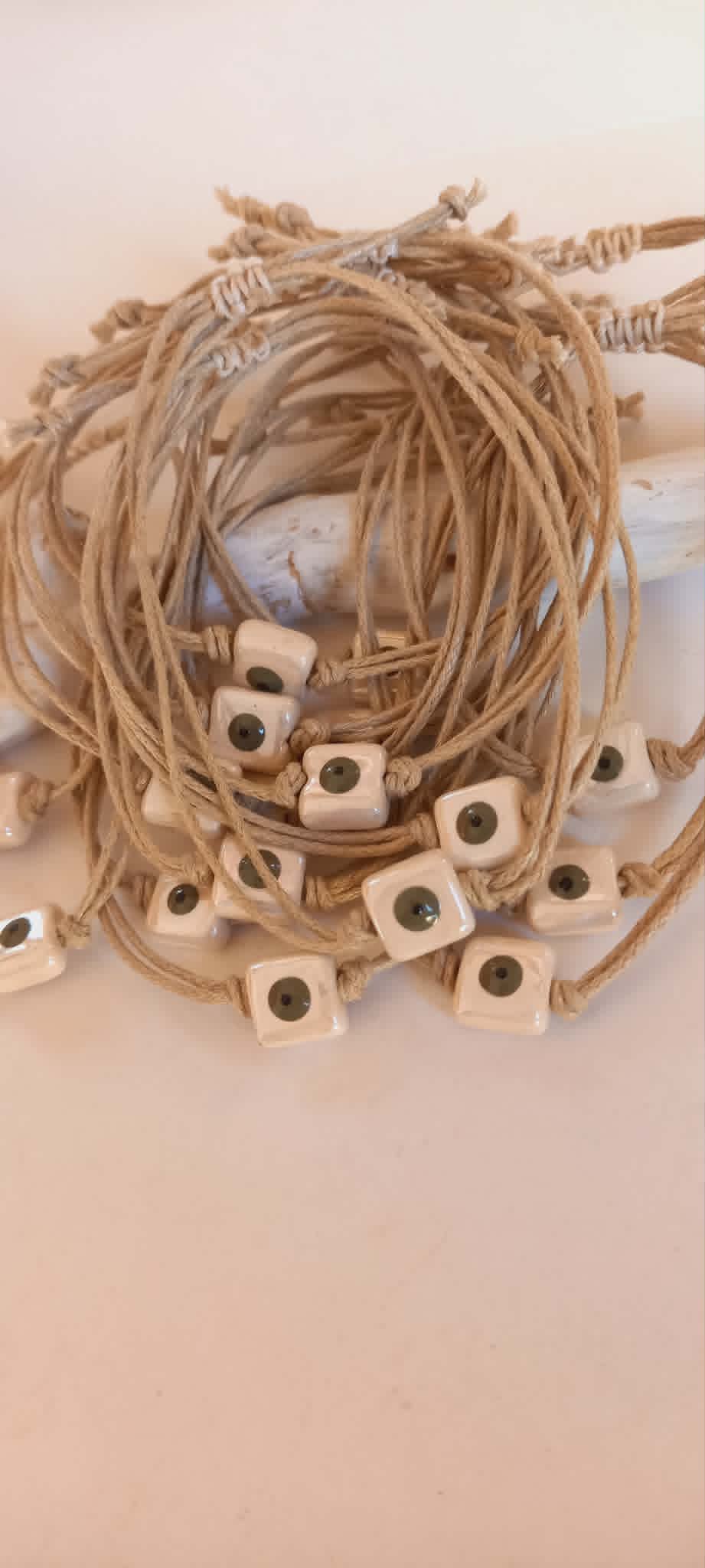 Μαρτυρικό βάπτισης βραχιόλι με κεραμικό μάτι και κορδόνι