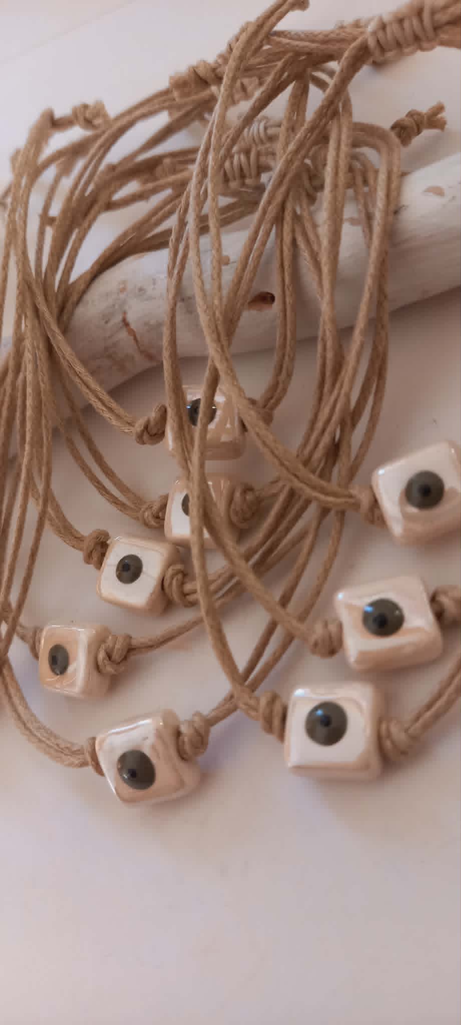 Μαρτυρικό βάπτισης βραχιόλι με κεραμικό μάτι και κορδόνι