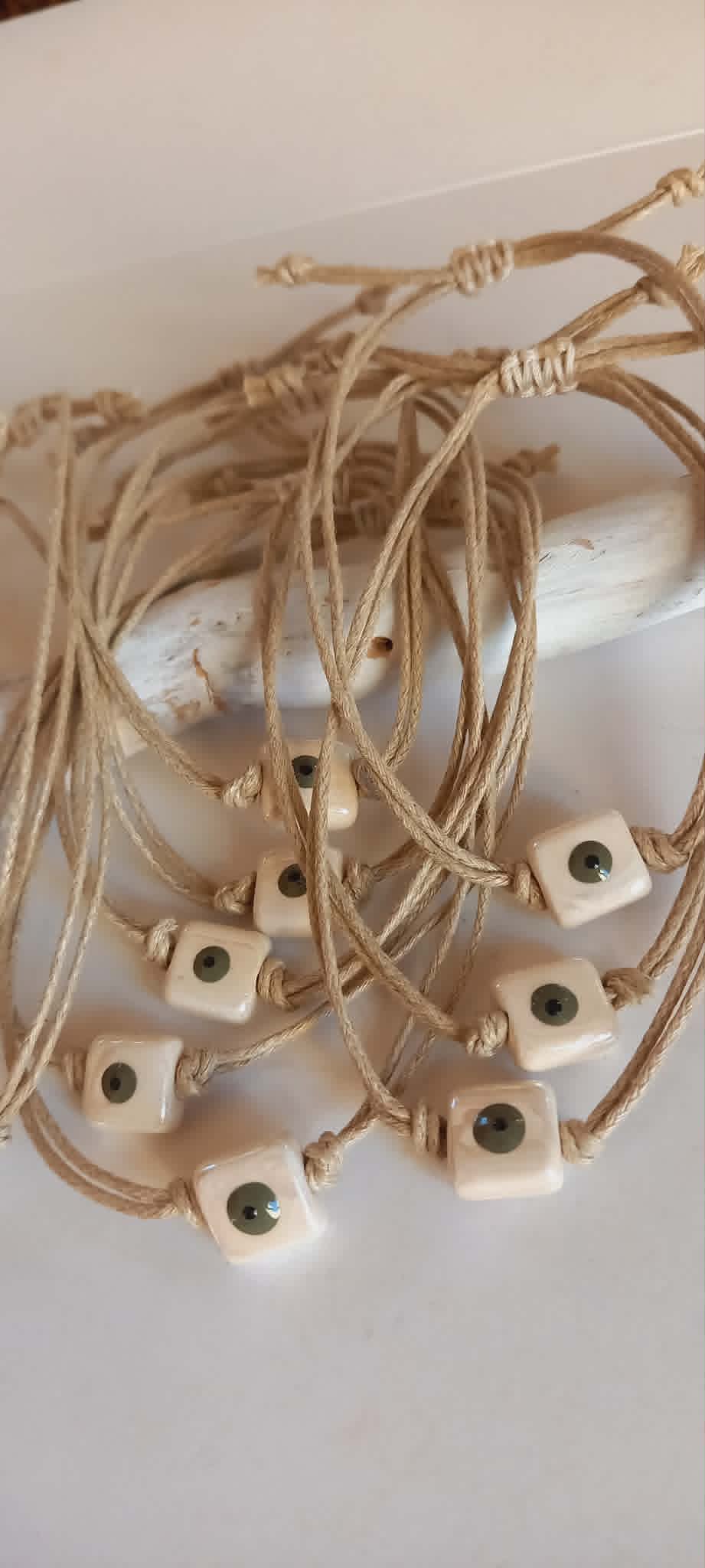 Μαρτυρικό βάπτισης βραχιόλι με κεραμικό μάτι και κορδόνι