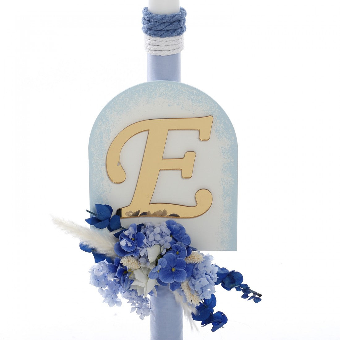 Σετ βάπτισης με μπλε ορτανσία και μονόγραμμα