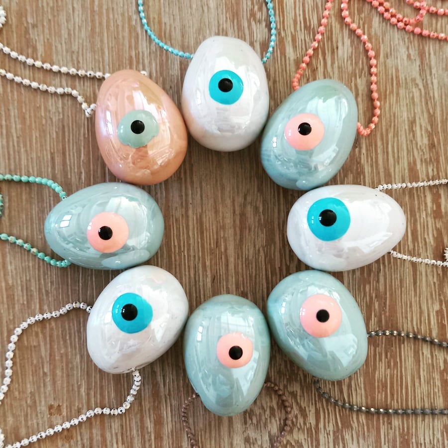 Κολιέ αλυσίδα με κεραμικό μάτι