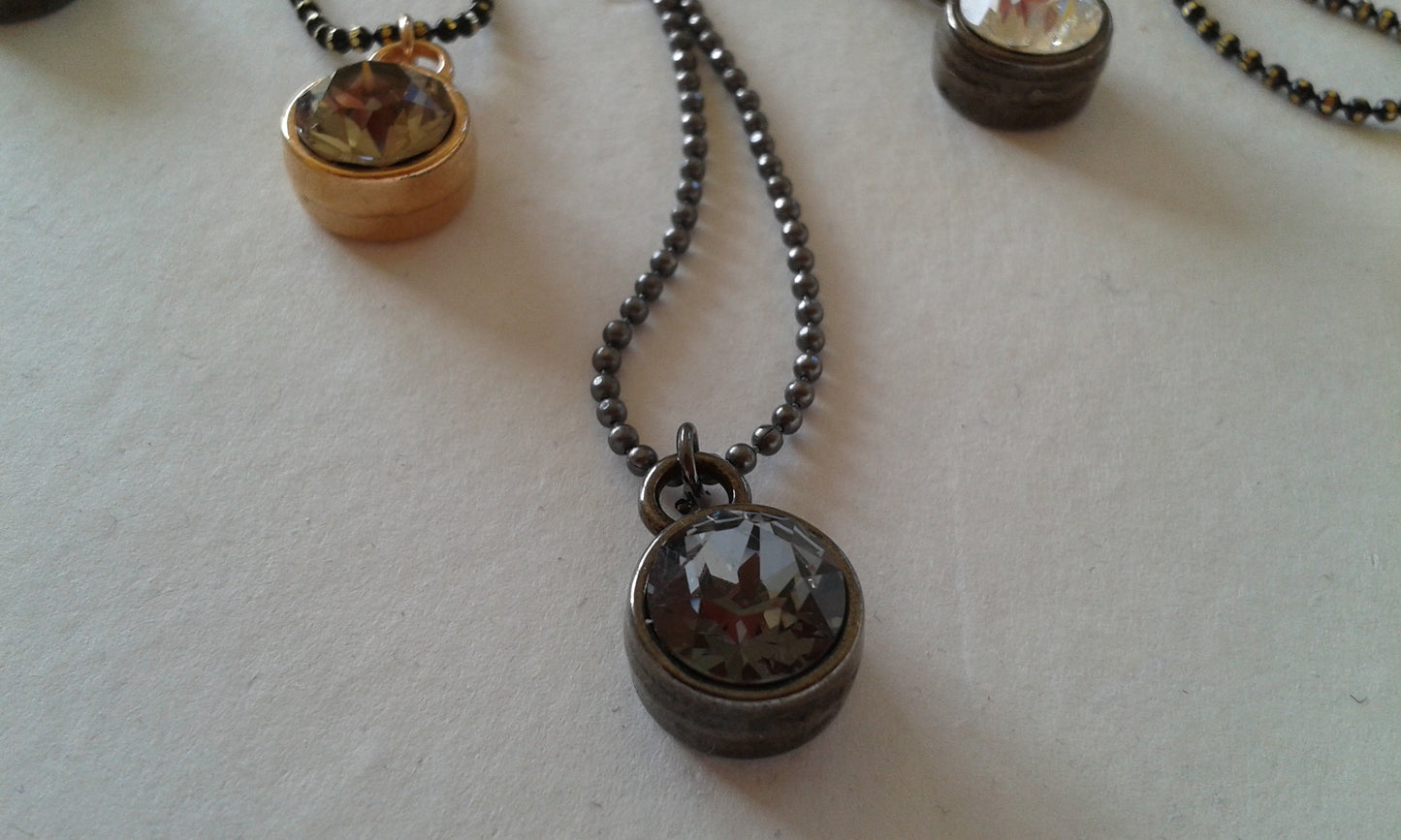 Short ball chain necklace with crystal pendant