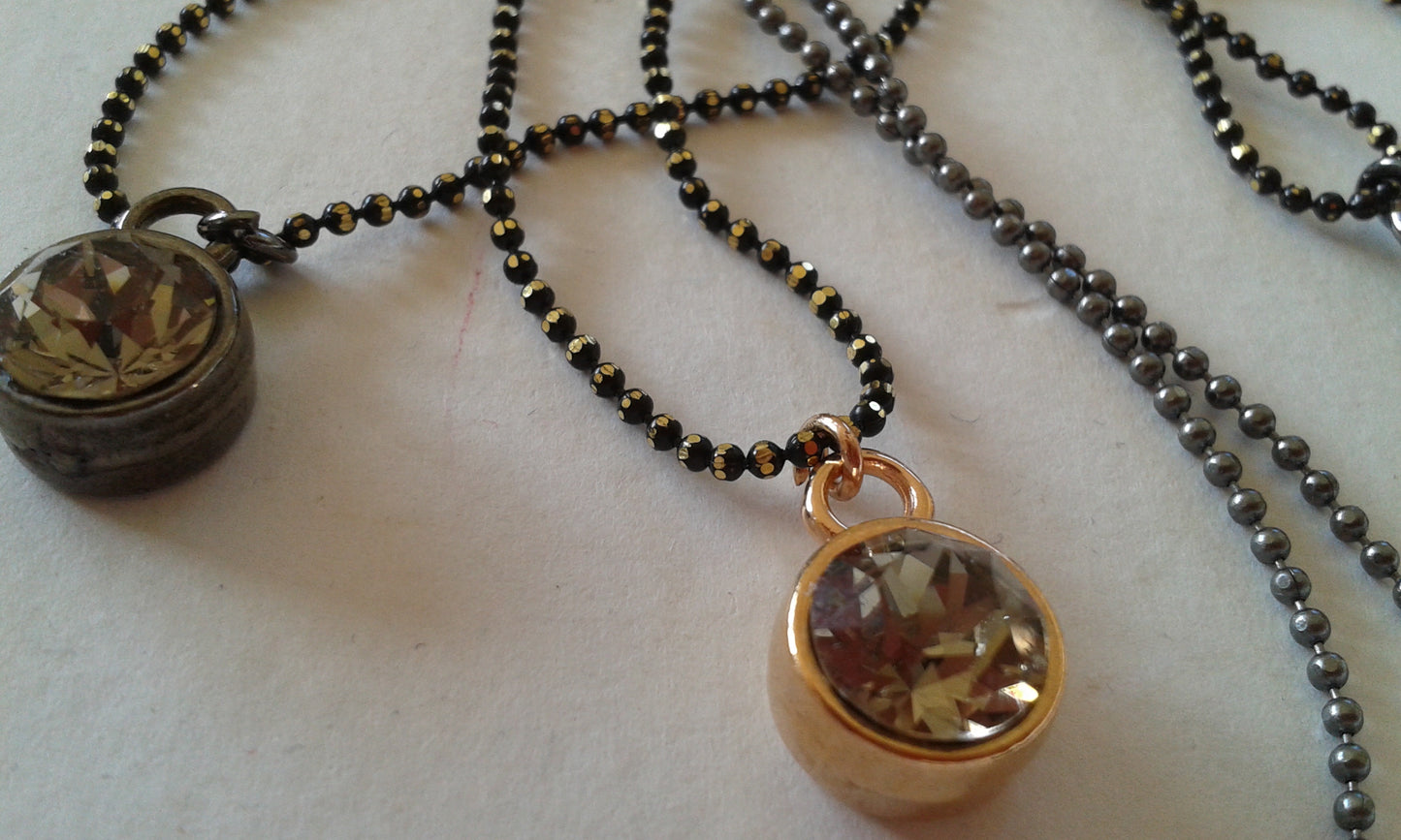 Short ball chain necklace with crystal pendant